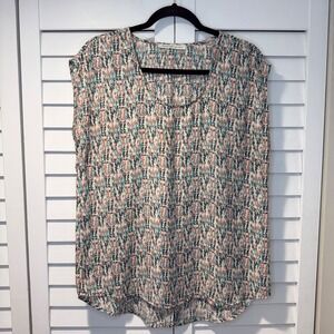 Daniel Rainn Womens Teal Mauve Geometric Ikat Print Sleeveless Blouse Casual Top